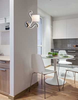 Kinkiet chromowy tkany abażur świecące ramię LED Ambrosia Candellux 21-33864