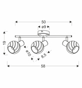 Lampa sufitowa Grano listwa ze szklanymi kloszami 3-punktowa do salonu