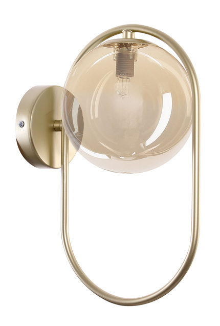 Kinkiet ścienny CORDEL w stylu vintage – złoty mosiądzowany ring z bursztynowym kloszem kulką - elegancka lampa ścienna G9 LED