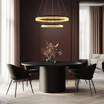 Lampa wisząca FROZI w stylu glamour – czarny klosz z kryształkami – nowoczesny żyrandol LED do luksusowego salonu
