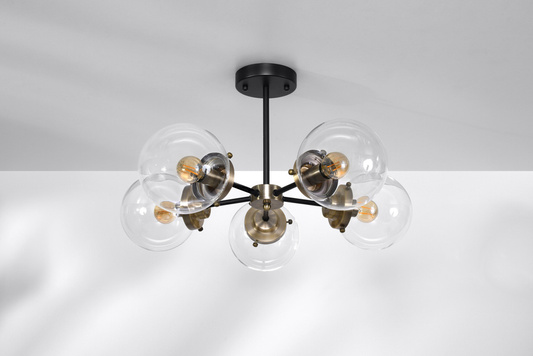 Plafonnier noir/patiné 5xE14 Lentille 35-01306