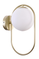 Kinkiet ścienny CORDEL elegancki  – złoty mosiądzowany ring z mlecznym kloszem kulką - elegancka lampa ścienna G9 LED