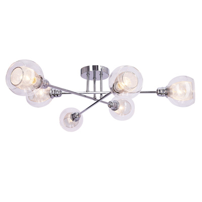 Plafoniera cromată cu abajur de sticlă și coș 6x40W Dixi Candellux 36-61362