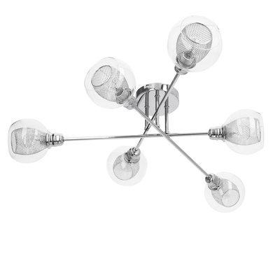 Plafoniera cromată cu abajur de sticlă și coș 6x40W Dixi Candellux 36-61362