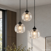 Lampa wisząca Valeria potrójna z szklanym kloszem czarna do salonu E27