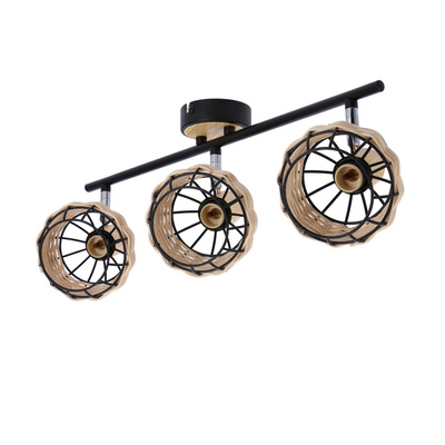 Tajga ceiling lamp black + wooden strip 3x40w e14 black + wooden lampshade