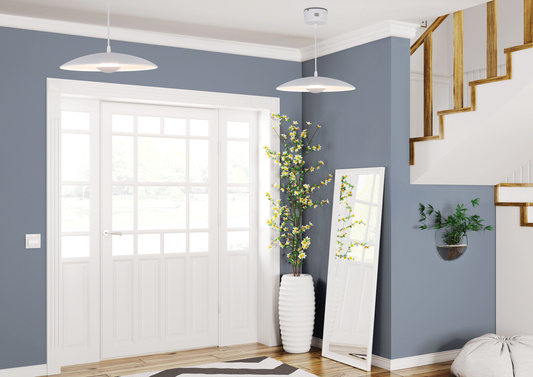 Pendant lamp LUND 34 cm minimalist white plate shade Scandinavian lamp over table LED