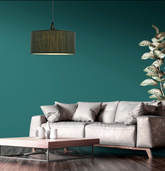 Lampa suspendata Patti neagra 1x60 e27 abajur cilindru 30x15 panglica verde