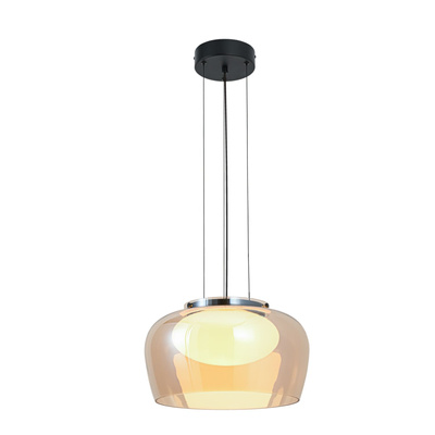 Pendant lamp Insieme 35 glass with amber shade over table