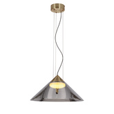 Suspension Presto 34 verre dore avec abat jour fume au dessus de table GX53