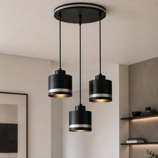 Lampa suspendata neagra/placa croma 3xE27 Wama 33-00484