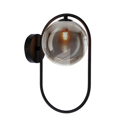 Wall sconce CORDEL in dark japandi style black ring with graphite ball shade modern LED G9 bedroom wall light