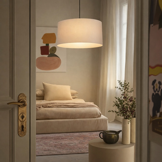 SHANTI lampa wisząca czarny 1x40W E27 abażur beżowy  31-38685