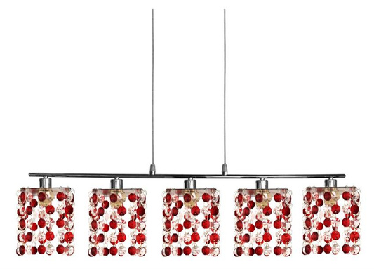 Hängelampe Chrom / rote Kristalle 5x40W G9 Classic 35-59300