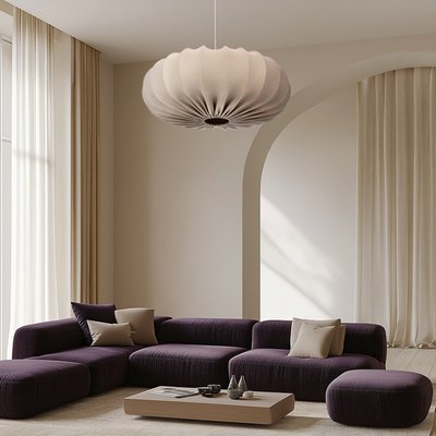 Hanging lamp CAFEE Scandinavian with beige frappe shade 66 cm modern ceiling lighting for living room and dining room E27