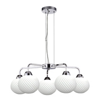 Lampa wisząca Madryt z białymi szklanymi kloszami 5-punktowa do salonu