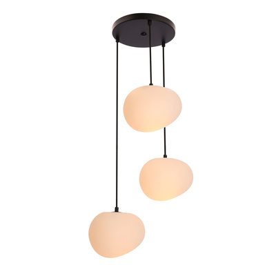 Pendant lamp STONES in Japandi style round base with 20 cm stone shaped acrylic shades modern living room lighting 3x E27