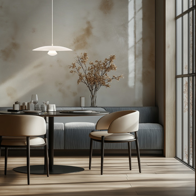 Pendant lamp LUND 34 cm minimalist white plate shade Scandinavian lamp over table LED