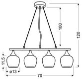Lampe à suspension réglable chrome abat-jour en verre 3D Sirius Candellux 34-59628