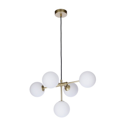 Suspension laiton opale boule abat-jour 5x28W Mati Candellux 35-73778