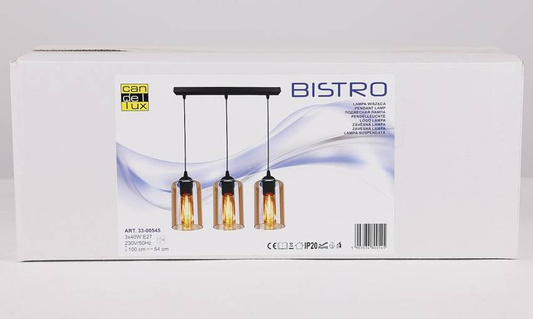 Hanging lamp black / brown strip 3xE27 Bistro 33-00545