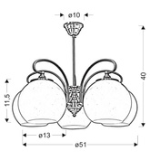 Lustre 5xE27 51cm cuivre patiné ORBIT 35-69368