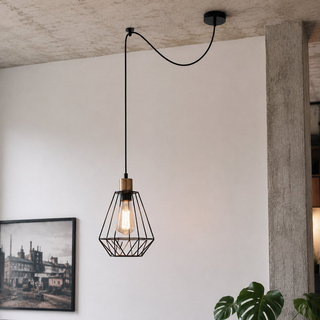 Hanging lamp black/patina with a wire shade Primo P 31-00279