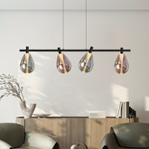 Pendant lamp Denso glass black over table triple with smoked and copper shades