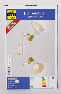 Plafoniera perete lama alb + lemn 2x40W Puerto Candellux 92-62659