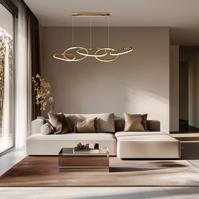 wisząca ANNELI elegancka – złota nieregularna forma 125 cm – designerska lampa salonu i jadalni LED 3000K Lampa