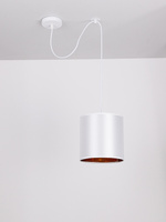 Lampa wisząca z abażurem Atlanta biała tkaninowy abażur do salonu