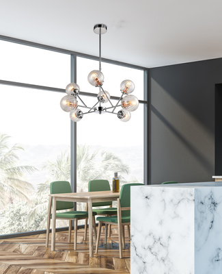 Plafonnier suspendu chrome avec abat-jour en verre 8x40W Best Candellux 38-67289