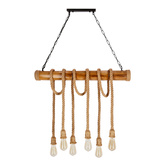 Lampa wisząca Vint drewniano-metalowa nad stół sześciopunktowa na przewodach