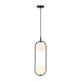 Lampa wisząca CORDEL elegancka - czarna z białymi kloszami kulkami - nowoczesne oświetlenie salonu 2x G9 LED