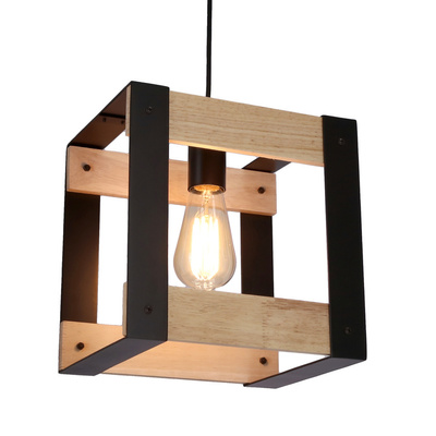 Hängelampe aus schwarzem Metall + Holz 40W E27 Varna 31-78513