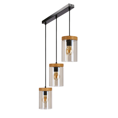 Lampa suspendata Wels 3X40 negru + abajur lemn afumat 33-22004