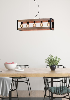 Hanging lamp black metal + wood 5x40W E27 Varna 35-79282