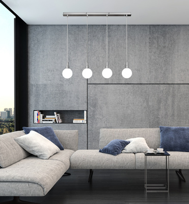 Suspension chrome / boule blanche 4 Maldus 34-01474