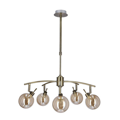 Suspension Lentini patine 5x40w g9 avec abat-jour ambre