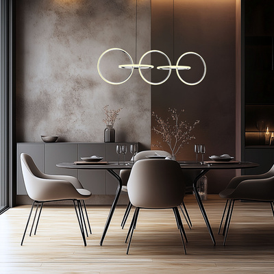 Pendant lamp KOS modern silver LED circles 4000K minimalist lamp over table