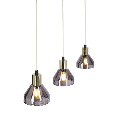 Suspension verre doré 3xE14 70cm GREGORY