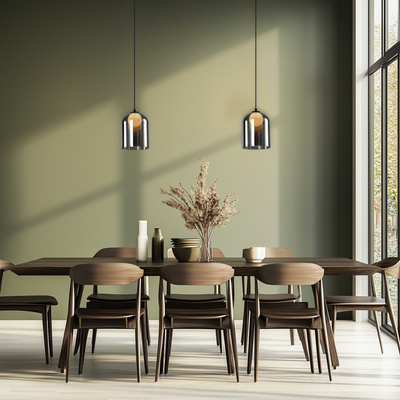 Pendant lamp KLEA glass with graphite and milky shade modern lamp over dining table for living room G9 LED