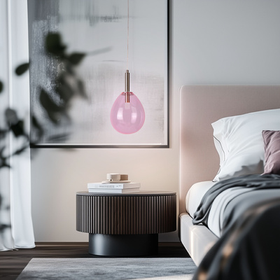 Lampa wisząca szklana LUKKA z różowym kloszem – minimalistyczna lampa nad stół LED