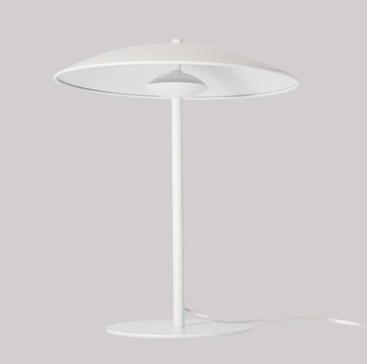 Lampa stołowa LUND w stylu skandynawskim – biały klosz talerz - minimalistyczna lampa do salonu i sypialni