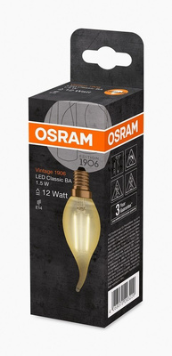 Żarówka LED E14 1,5W 120LM 2400K VINTAGE BA12 świeca OSRAM