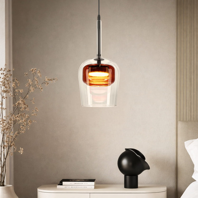 Pendant lamp Glaxi glass shade transparent and brown 1xGX53 over table