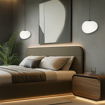 Lampa wisząca STONES 25 cm w stylu Japandi - z białym akrylowym kloszem inspirowanym kamieniem - minimalistyczne oświetlenie sufitowe do salonu E27