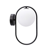 Kinkiet ścienny CORDEL elegancki  – czarny ring z mlecznym kloszem kulką - nowoczesny kinkiet LED G9 do sypialni