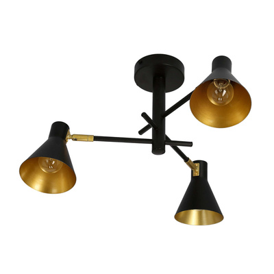 Ceiling lamp black and gold matt adjustable 3x40W Less 33-70975