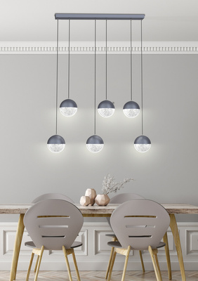 Lampa wisząca FURNI 5-punktowa szara – ze szklanymi kloszami kulami - designerska lampa do salonu LED 4000K